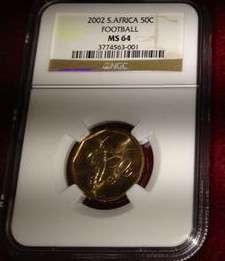 2002 South African 50c FOOTBALL(SOCCER) - NGC GRADED  MS64!!